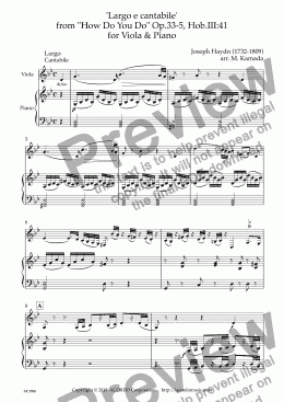 page one of ’Largo e cantabile’  from "How Do You Do" Op.33-5, Hob.III:41 for Viola & Piano