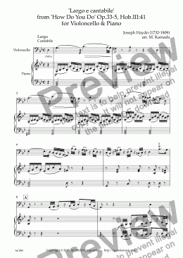 page one of ’Largo e cantabile’  from ’How Do You Do’ Op.33-5, Hob.III:41 for Violoncello & Piano