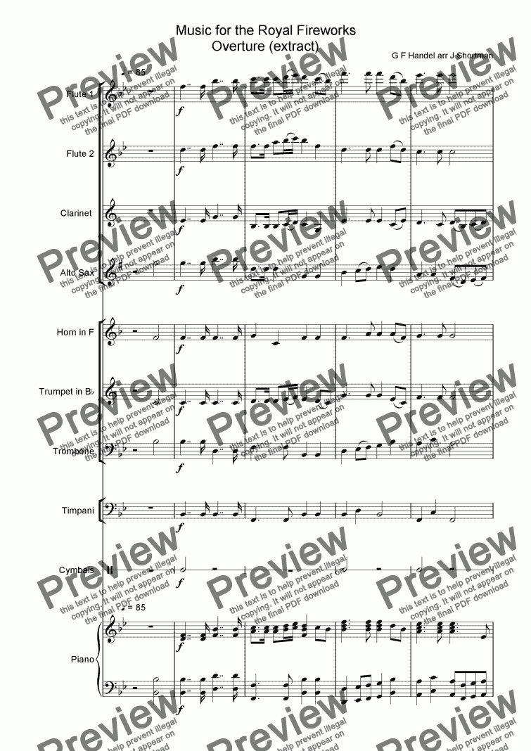 page one of HANDEL - Music for the Royal Fireworks Overture extract (arranged for training Wind Band)