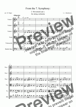 page one of Beethoven: From the 7. Symphony: 2. Movement (arr.)  for children´s string orchestra