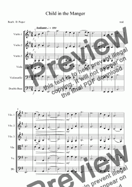 page one of Child in the Manger ("Morning has broken") for children`s string orchestra