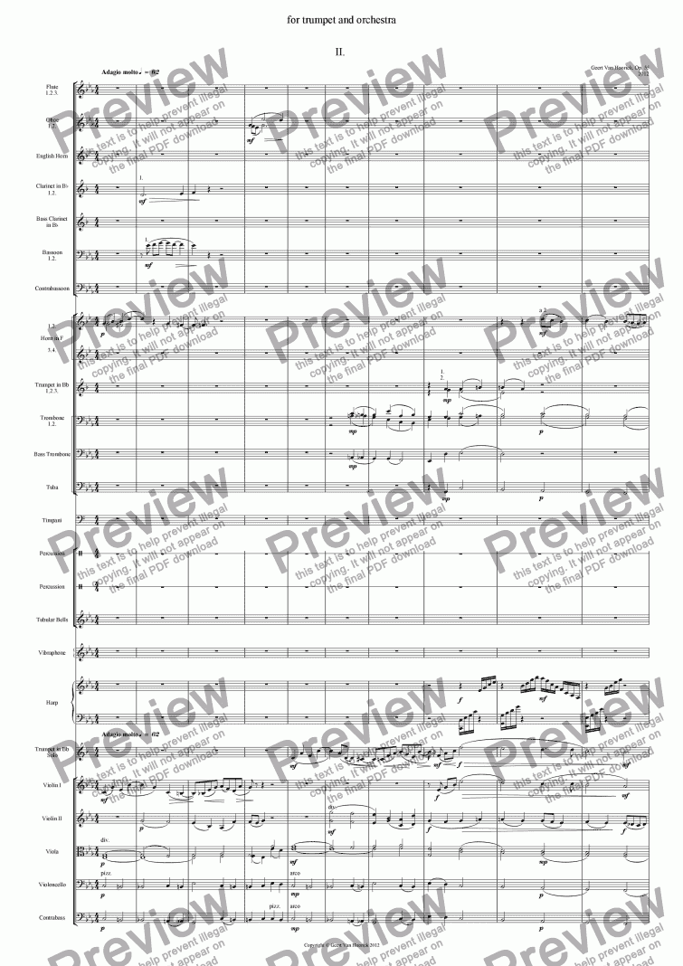 page one of Concerto No. 1 in F major for trumpet and orchestra, Op. 55 - II Adagio molto