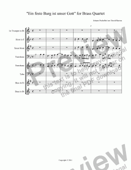 page one of Renaissance Music for Brass: "Ein feste Burg" for Brass Quartet (regular & British parts)