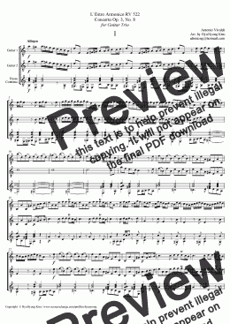 page one of L`Estro Armonico RV 522 Concerto Op. 3, No. 8 1st Mov. for Guitar Trio