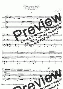 page one of L`Estro Armonico RV 522 Concerto Op. 3, No. 8 3rd Mov. for Guitar Trio