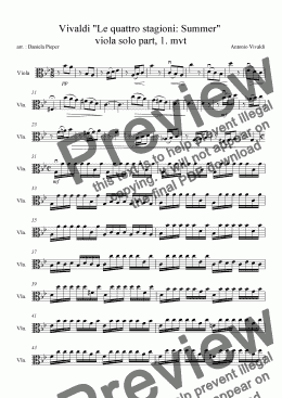 page one of Vivaldi "Le quattro stagioni: Summer"  viola solo part, 1. mvt