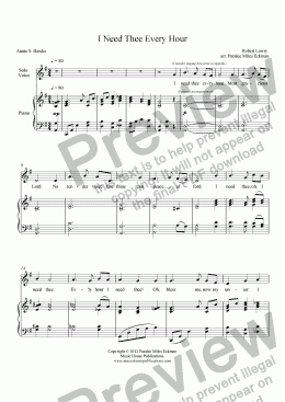 page one of I Need Thee Every Hour (solo voice & piano)