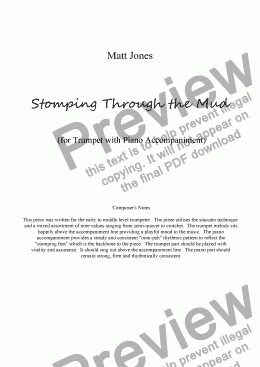 page one of Stomping Through the Mud - Trumpet with Piano Accompaniment