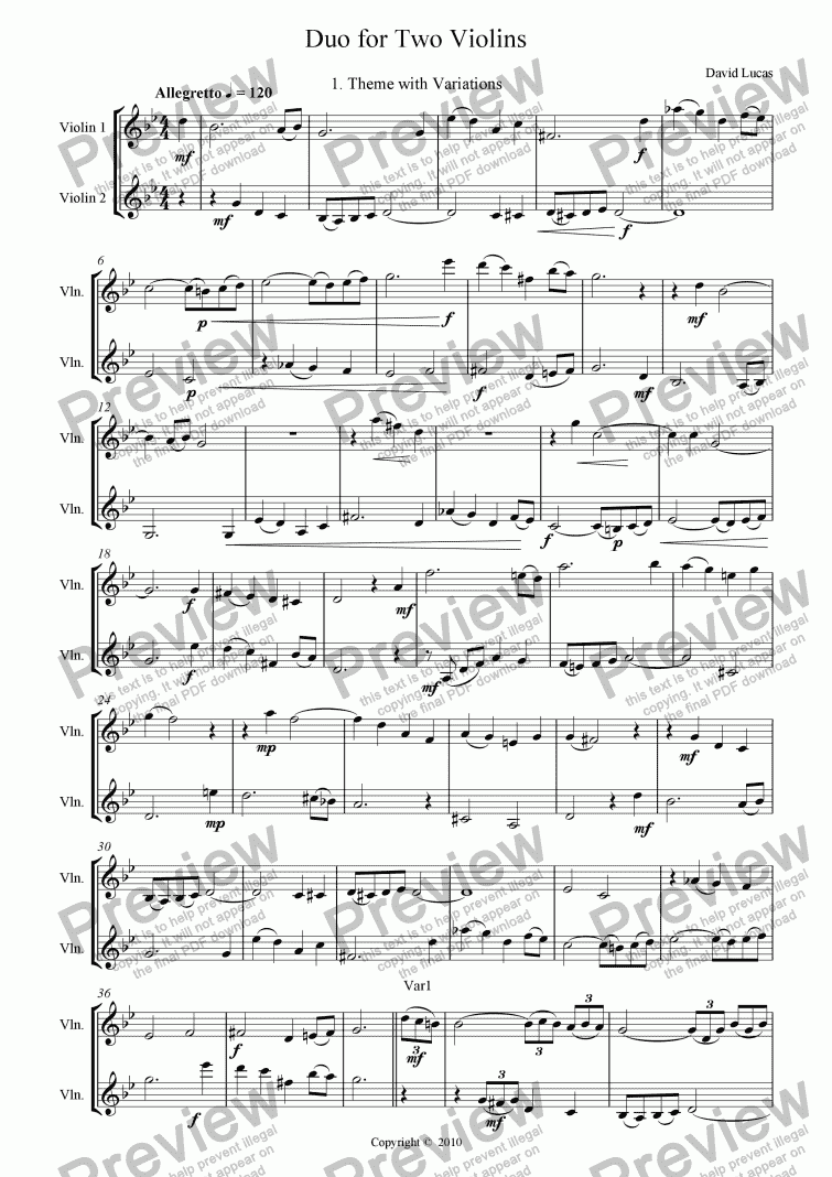 page one of Duo for Two Violins