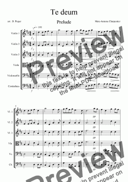 page one of Charpentier - Te deum Prelude for children`s string orchestra