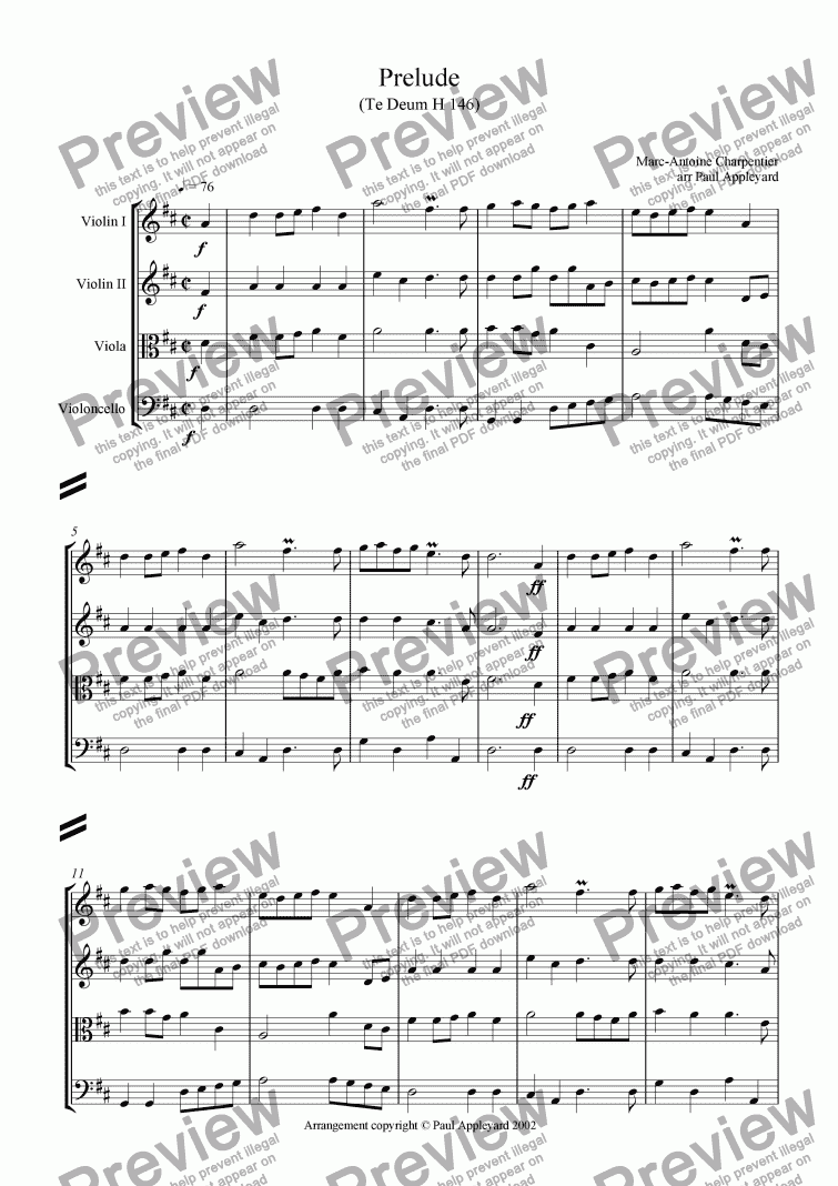 page one of Prelude from Te Deum H146 (Charpentier)
