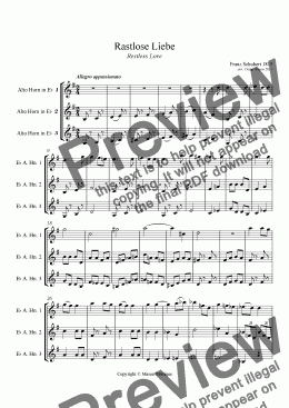page one of Rastlose Liebe (Eb Alto Horn trio)