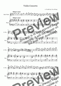 page one of Vivaldi Violin Concerto Op.7 No.2 RV 299 for Violin and Piano