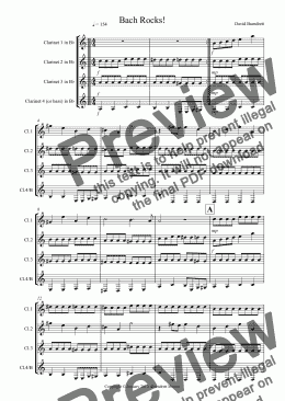 page one of Bach Rocks! for Clarinet Quartet