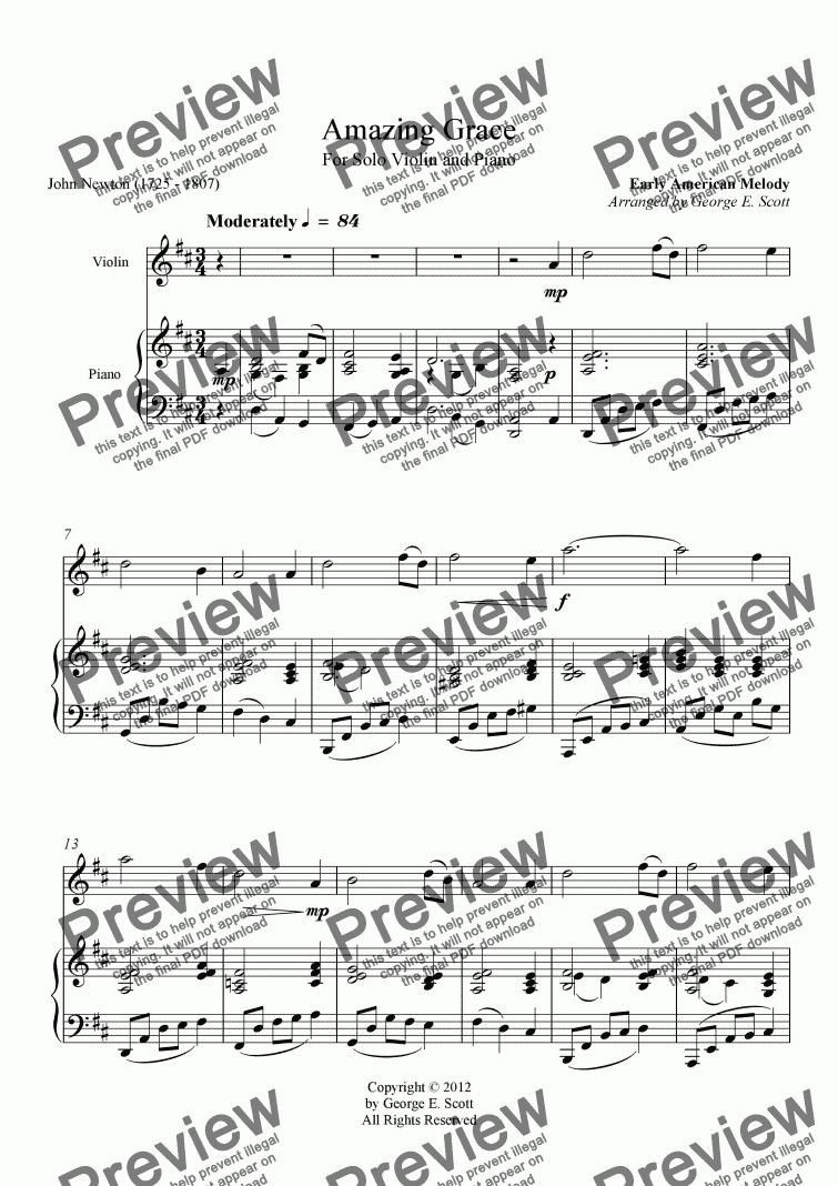 Amazing Grace Solo Violin And Piano Download Sheet Music Pdf File