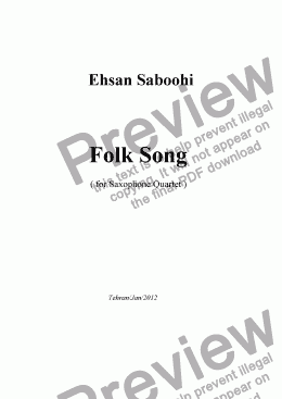page one of Folk Song  for Saxophone Quartet