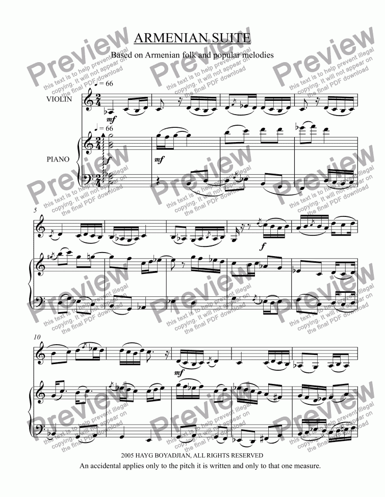 page one of Armenian Petite Suite (violin & piano)