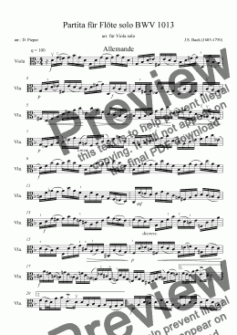page one of J.S. Bach: Partita for flute solo BWV 1013 arr. for Viola solo  