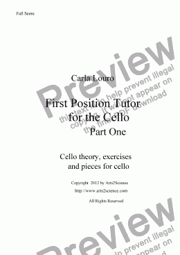 page one of First Position Tutor for the cello Part One