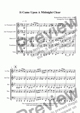 page one of It Came Upon A Midnight Clear (Brass Quintet)