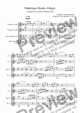 page one of Pathetique Rondo Allegro - for Clarinet Quartet