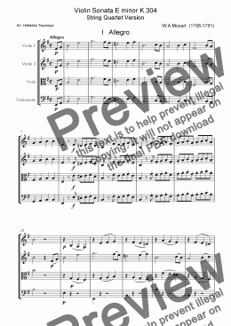 page one of Mozart:String Quartet  arr. of Violin Sonata K.304 complete