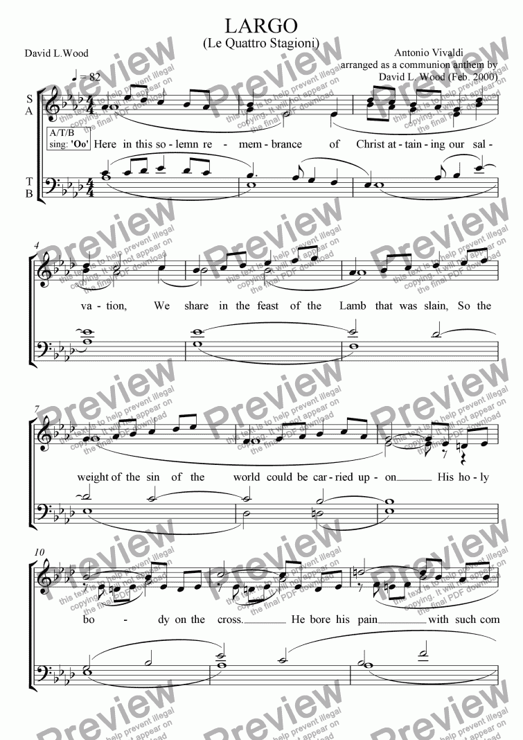 page one of Largo (Winter) arranged for SATB choir