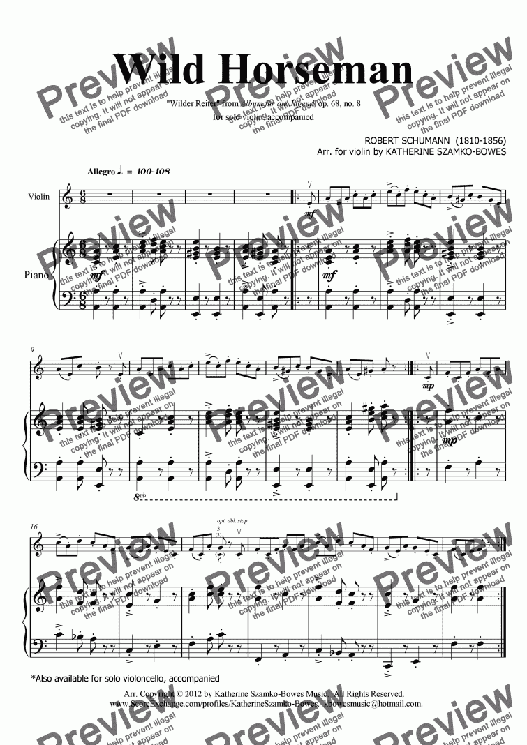 page one of Wild Horseman (violin solo)
