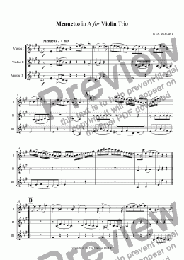page one of Menuetto in A for Violin Trio