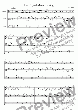 page one of Jesu, Joy of Man’s desiring for string trio