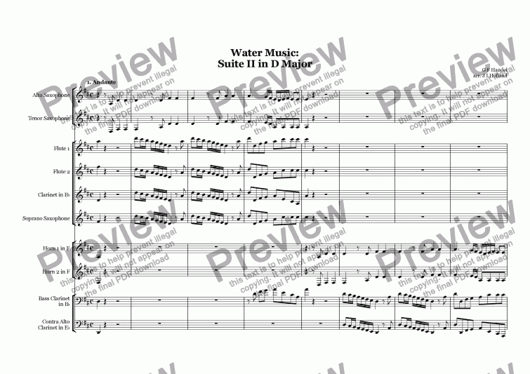 page one of Water Music: Suite II in D Major