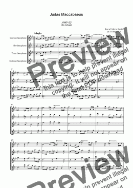 page one of G. F. Handel - JUDAS MACCABAEUS - Overture - for saxophone quartet