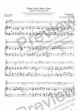 page one of Drop, Drop, Slow Tears (GIBBONS) arr. for C-instrument (e.g., Oboe or Violin) Solo for Lent / Holy Week / Communion / general performance with Piano accompaniment arr. by Pamela Webb Tubbs