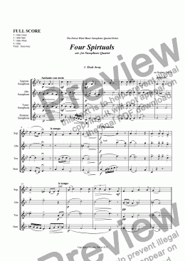 page one of Four Spirtuals  arr. for Saxophone Quartet    1. Steal Away