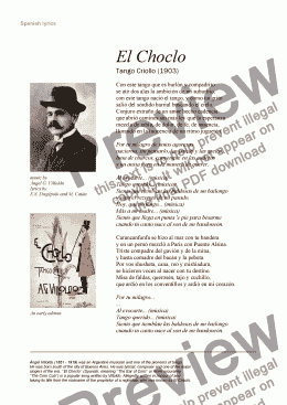 page one of El Choclo - Tango Criollo, worksheet (+ chords & spanish/english lyrics)