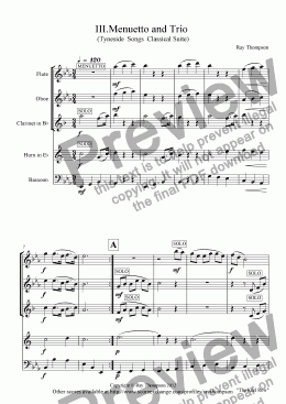 page one of Divertimento in Eb (in a classical style): Movt.3 Menuetto and Trio (The Keel Row)