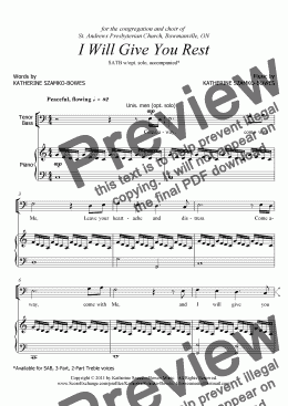page one of I Will Give You Rest (SATB)