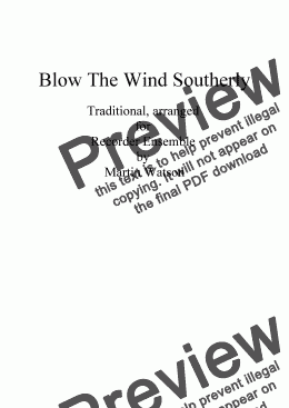 page one of Blow The Wind Southerly for Recorder Ensemble