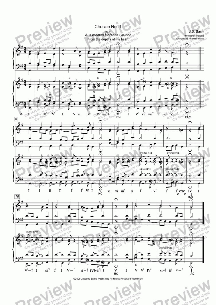 page one of JS Bach Chorale No. 1 (Riemenschneider) Harmonic Analysis