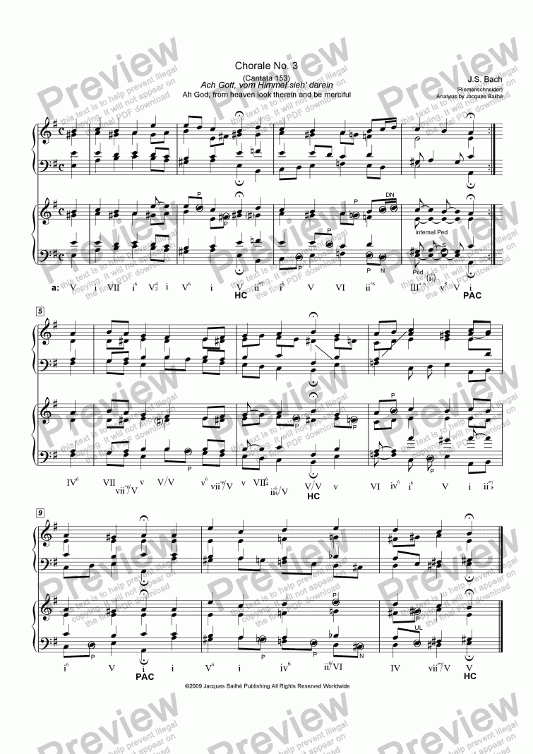 page one of JS Bach’s Chorale No. 3 (Riemenschneider) Harmonic Analysis