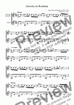 page one of Gavotte en Rondeau for descant recorder (flute, violin) and guitar