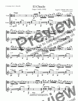 page one of El Choclo - Tango Criollo for viola and guitar