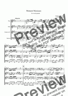 page one of <b>Moment Musicaux</b> for wood quartet
