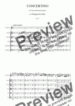 page one of O. Rieding - Concertino for Violin and String Orchestra in Hungarian Style Op.21 - full score