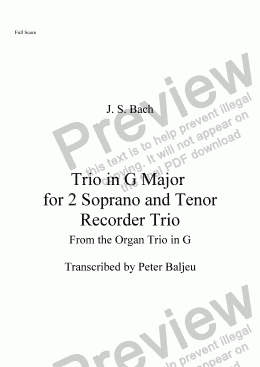page one of Bach Trio in G Major for SST recorders