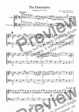 page one of The Entertainer for violin and cello (abridged)