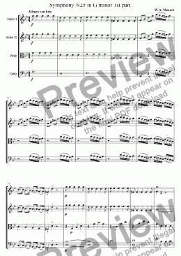 page one of Symphony N25 in G minor 1st part