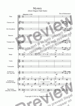page one of Mystery (for jazz band)