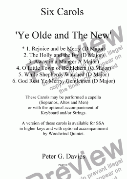page one of Six Carols "Ye Olde and The New" 1. Rejoice and be Merry for SA and Men a capella with optional Strings