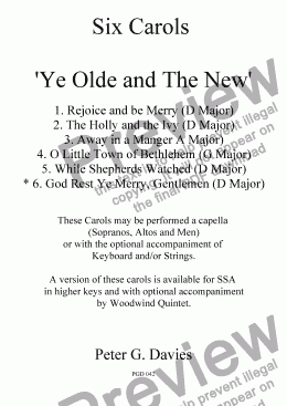 page one of Six Carols "Ye Olde and The New" 6. God Rest Ye Merry, Gentlemen for SA and Men a capella with optional Strings
